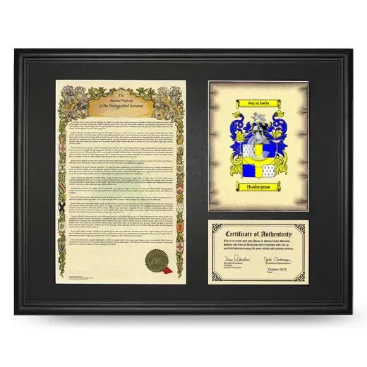 Hosboyrne Framed Surname History and Coat of Arms - Black