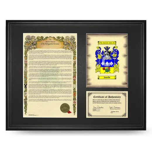 Janelle Framed Surname History and Coat of Arms - Black
