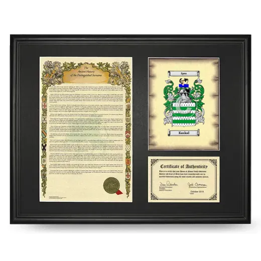 Kaskal Framed Surname History and Coat of Arms - Black
