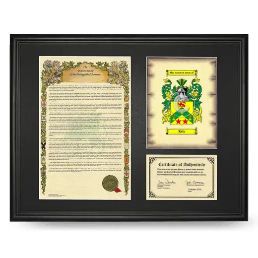 Kels Framed Surname History and Coat of Arms - Black