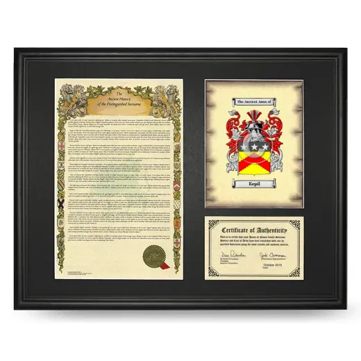 Kepil Framed Surname History and Coat of Arms - Black