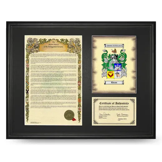 Kinan Framed Surname History and Coat of Arms - Black