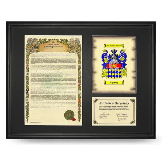 Kipping Framed Surname History and Coat of Arms - Black