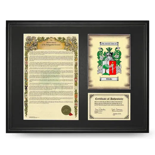 Klinke Framed Surname History and Coat of Arms - Black