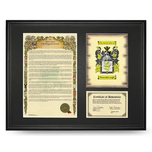 Knaresborough Framed Surname History and Coat of Arms - Black