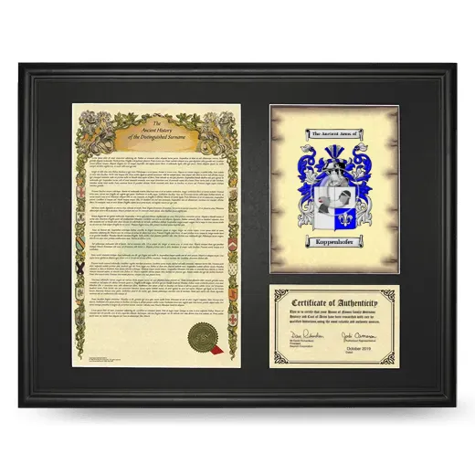 Koppenhofer Framed Surname History and Coat of Arms - Black