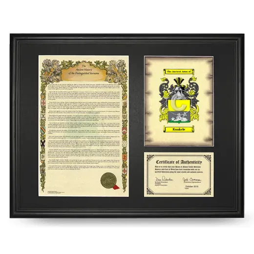 Kunkele Framed Surname History and Coat of Arms - Black
