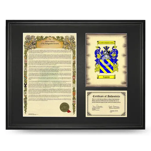 Lagran Framed Surname History and Coat of Arms - Black