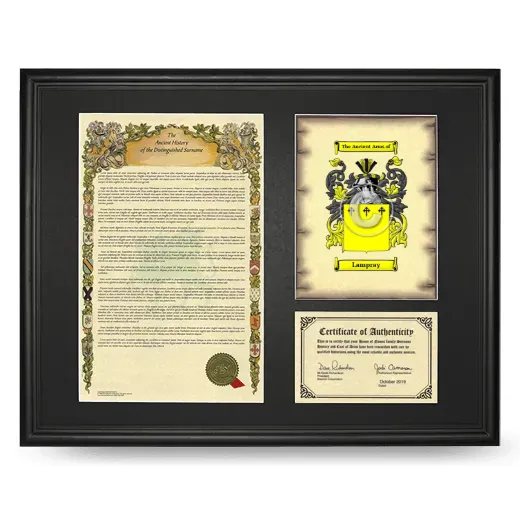 Lampray Framed Surname History and Coat of Arms - Black
