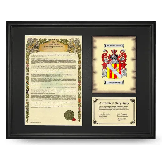 Langhorthey Framed Surname History and Coat of Arms - Black