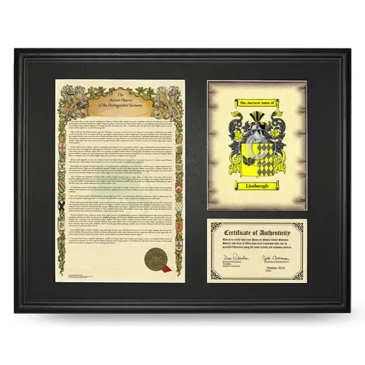 Limbaugh Framed Surname History and Coat of Arms - Black