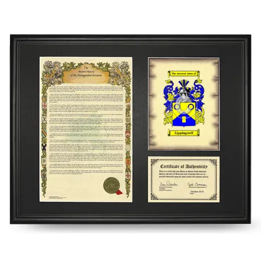 Lippingwell Framed Surname History and Coat of Arms - Black