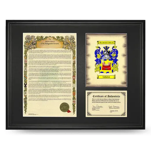 Lobatos Framed Surname History and Coat of Arms - Black