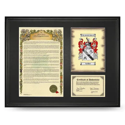 Lockee Framed Surname History and Coat of Arms - Black