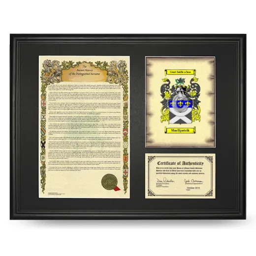 MacIlpatrik Framed Surname History and Coat of Arms - Black