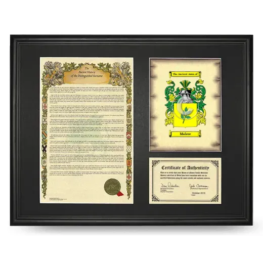 Malere Framed Surname History and Coat of Arms - Black