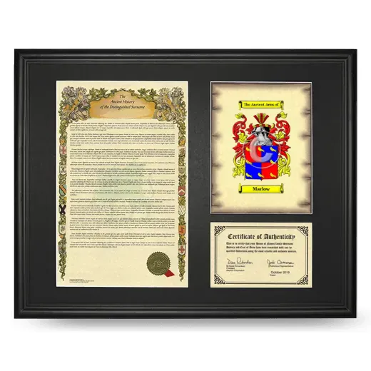 Marlow Framed Surname History and Coat of Arms - Black