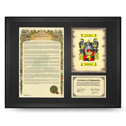 Matheson Framed Surname History and Coat of Arms - Black