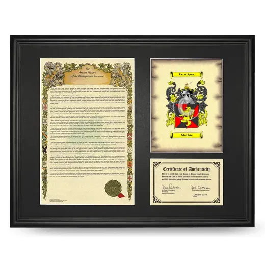 Mathie Framed Surname History and Coat of Arms - Black