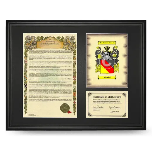 Mendel Framed Surname History and Coat of Arms - Black