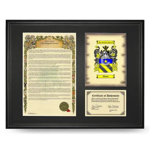 Moose Framed Surname History and Coat of Arms - Black