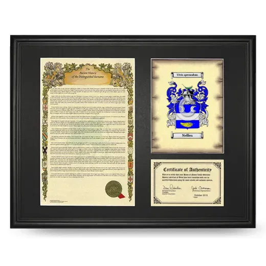 Neffen Framed Surname History and Coat of Arms - Black