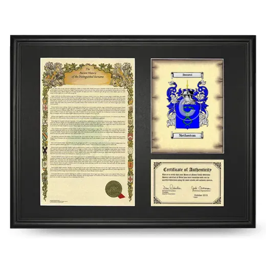 Netherton Framed Surname History and Coat of Arms - Black
