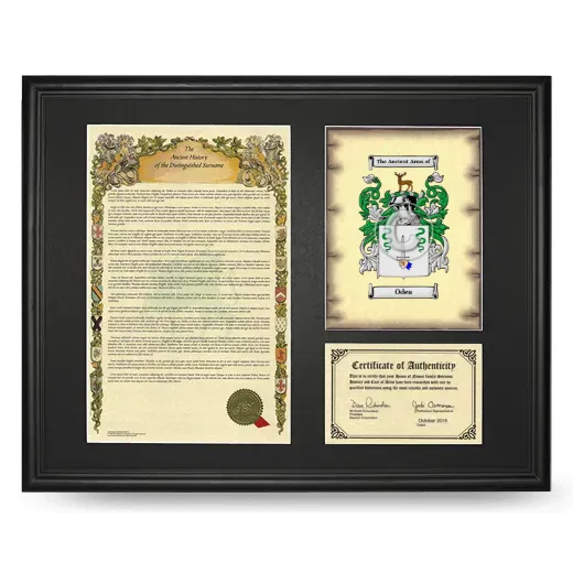 Odea Framed Surname History and Coat of Arms - Black
