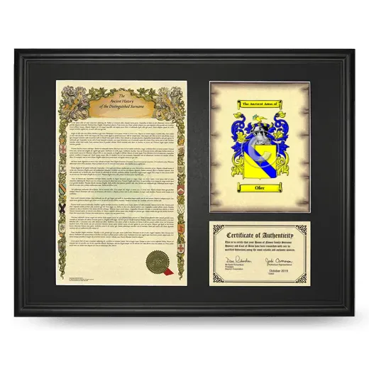 Ofer Framed Surname History and Coat of Arms - Black