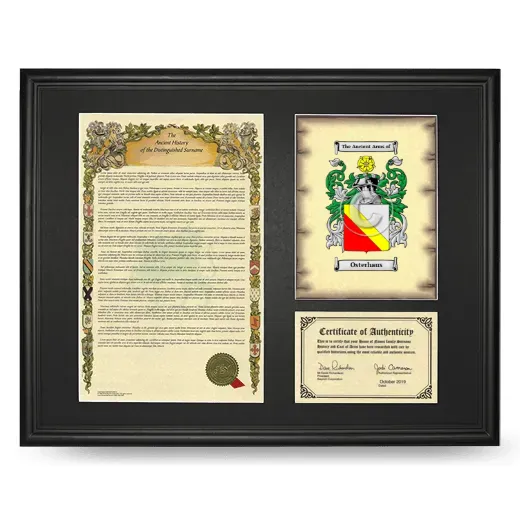 Osterhaus Framed Surname History and Coat of Arms - Black