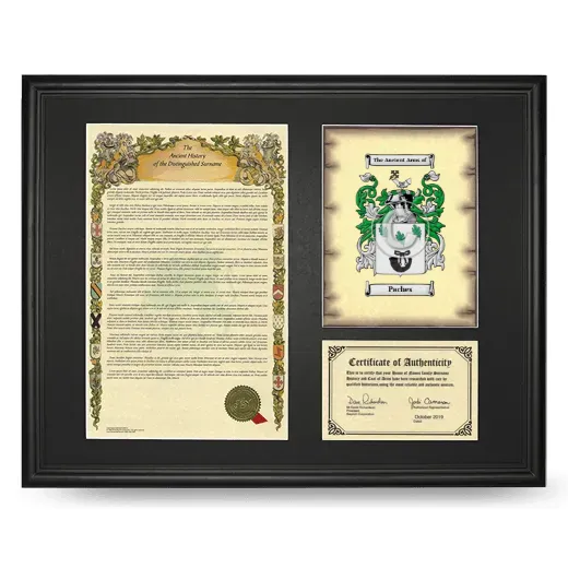 Paches Framed Surname History and Coat of Arms - Black