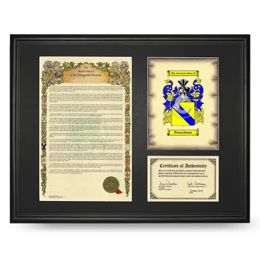 Pantaleone Framed Surname History and Coat of Arms - Black