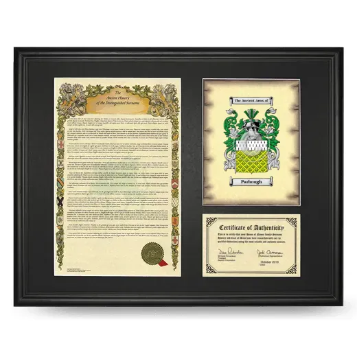 Parbough Framed Surname History and Coat of Arms - Black