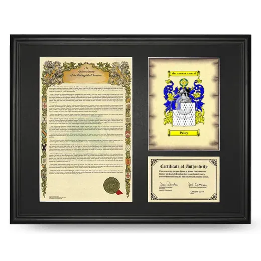 Peley Framed Surname History and Coat of Arms - Black