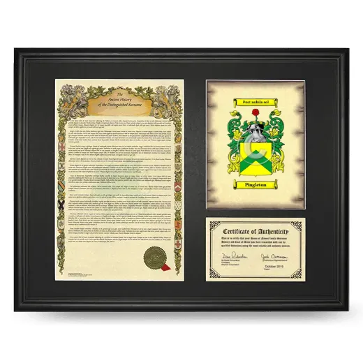 Pingleton Framed Surname History and Coat of Arms - Black