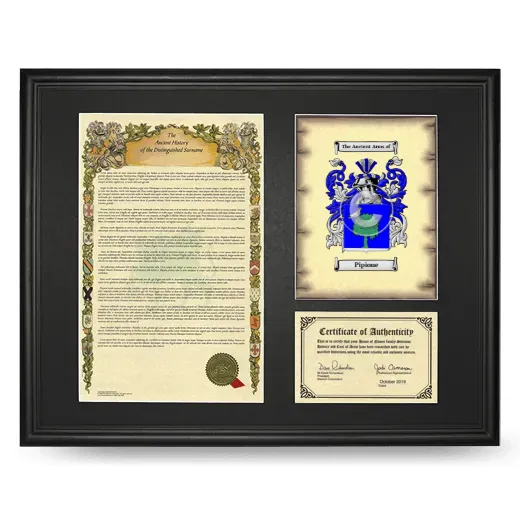 Pipione Framed Surname History and Coat of Arms - Black