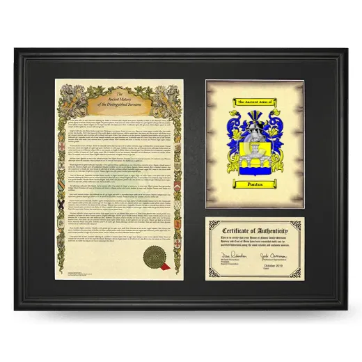 Pontos Framed Surname History and Coat of Arms - Black