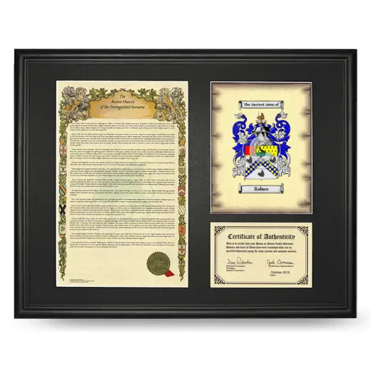 Raban Framed Surname History and Coat of Arms - Black