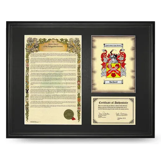 Rackard Framed Surname History and Coat of Arms - Black
