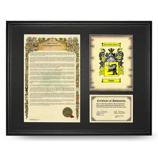 Rappe Framed Surname History and Coat of Arms - Black