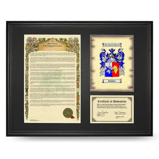Reinher Framed Surname History and Coat of Arms - Black