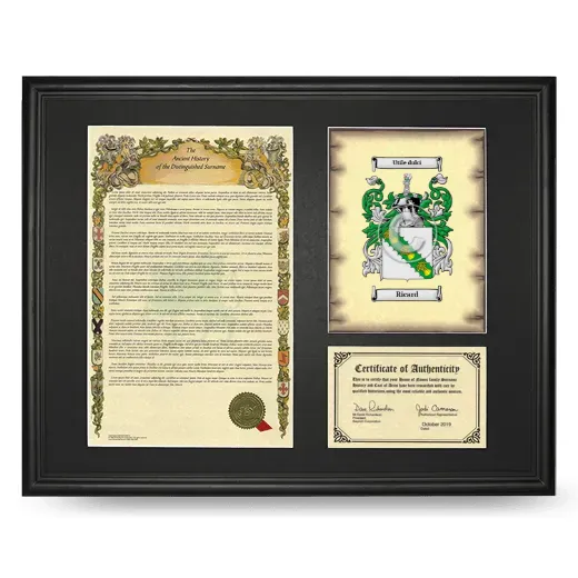 Ricard Framed Surname History and Coat of Arms - Black