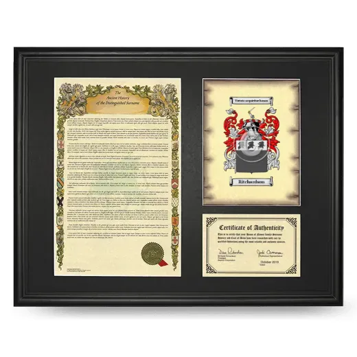 Ritchardson Framed Surname History and Coat of Arms - Black
