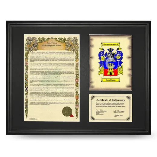 Rosethorn Framed Surname History and Coat of Arms - Black