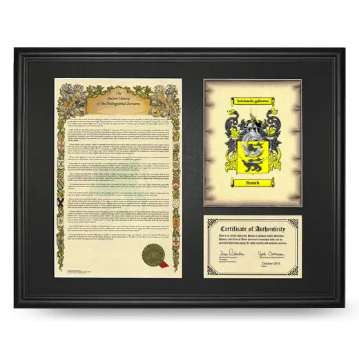 Rourk Framed Surname History and Coat of Arms - Black