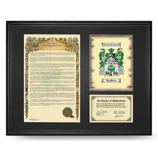 Ruvalcava Framed Surname History and Coat of Arms - Black