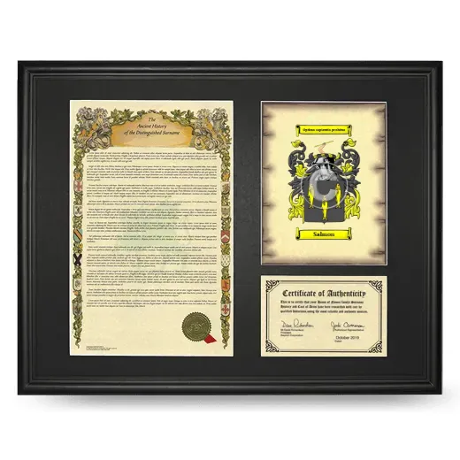 Salmon Framed Surname History and Coat of Arms - Black