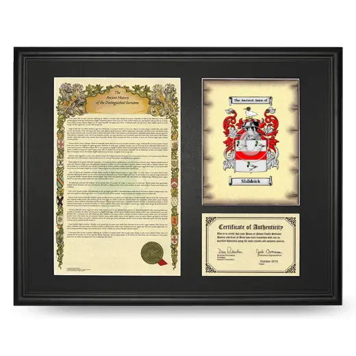 Shildrick Framed Surname History and Coat of Arms - Black