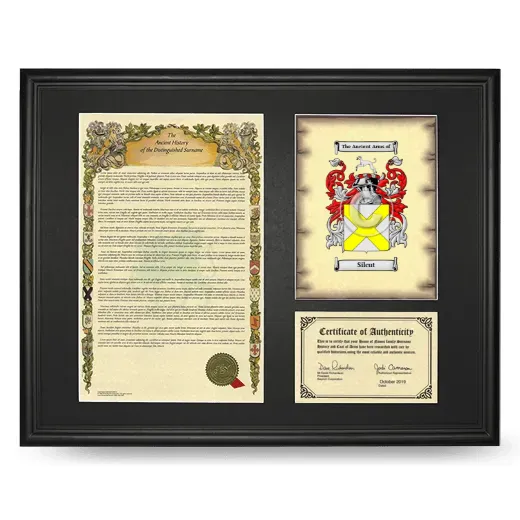 Silcut Framed Surname History and Coat of Arms - Black