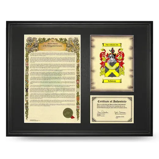 Solaway Framed Surname History and Coat of Arms - Black